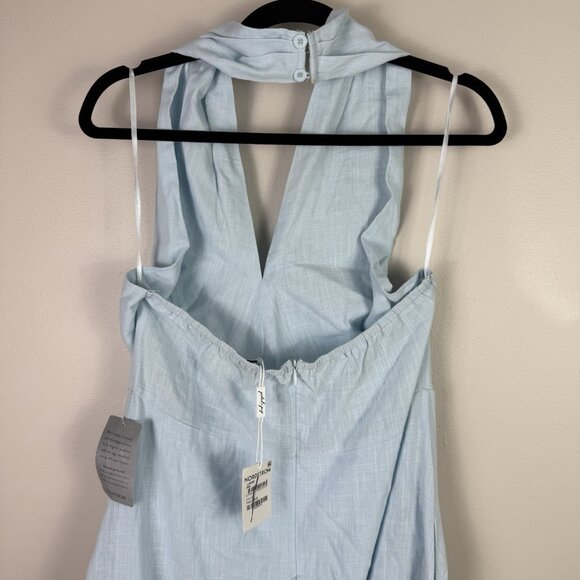 Petal & Pup Betsy Halter Neck Maxi Dress Pale Blue Cotton L Wedding Summer - Picture 8 of 10